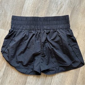 Black Windbreaker Smocked Athletic Shorts